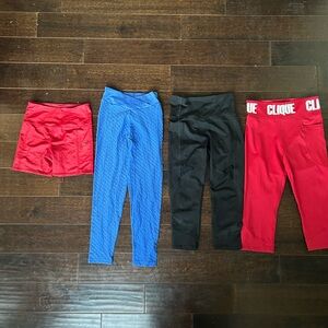 4 pair S small cropped capri leggings bike shorts red Clique ruched yoga pants